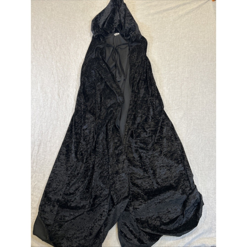 Adult Unisex Cape Black Hooded Velvet One Size Tie Closure Costume‎ - Picture 2 of 9